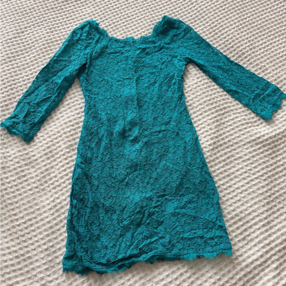 Diane Von Furstenberg DVF Zarita Elegant Teal Lace Dress